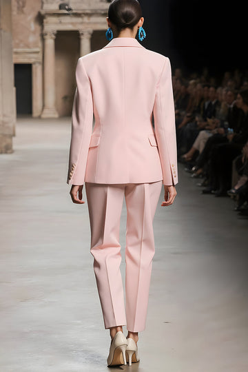 Różowe karbowane klapy 2-częściowe damskie garnitury z rękawem